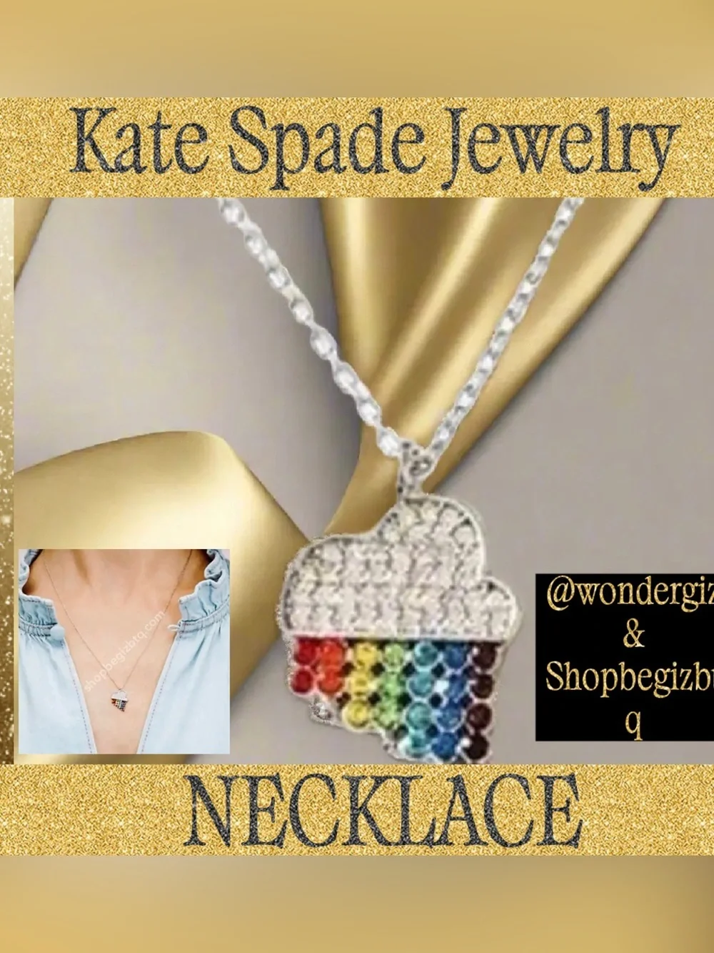 Kate Spade Authentic Into The Sky Raining Cloud Sliver & Multicolor Necklace